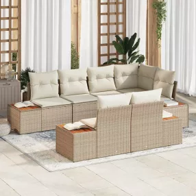   Kerti Kanapé Szett párnával 7 pcs Beige és krém Polyrattan