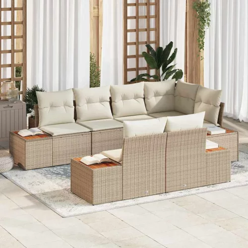 Kerti Kanapé Szett párnával 7 pcs Beige és krém Polyrattan