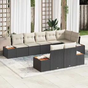   Kerti Kanapé Szett 8 pcs Fekete és krémszínű Poli rattan