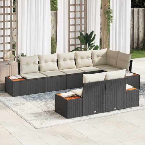8 darabos Kerti Kanapé Szett Párnákkal Fekete Poly Rattan Akác