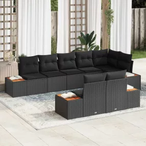   Kerti Kanapé Szett 8 db 8-Ülőhelyek száma Fekete Polyrattan