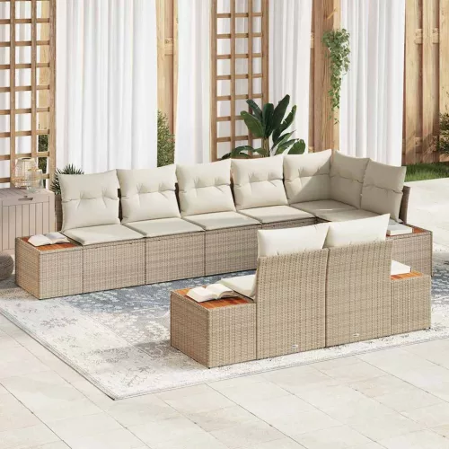 Kerti Kanapé Szett párnával 8 pcs Beige és krém Polyrattan