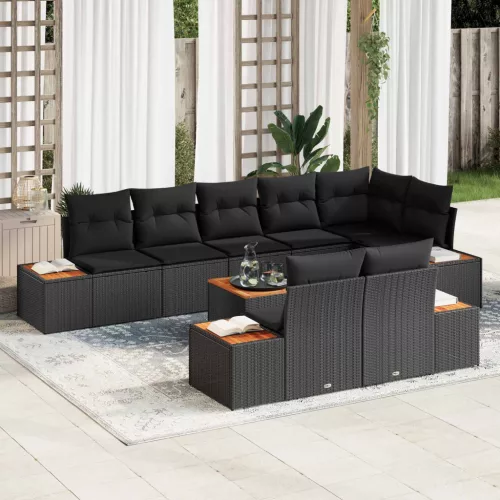 Kerti Kanapé Szett 8 db 8-Ülőhelyek száma Fekete Polyrattan