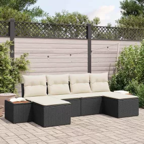 Kerti Kanapé Szett 6 db Fekete és Krém Poly Rattan