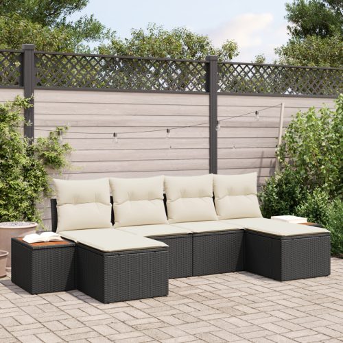 6 darabos kerti kanapé szett párnával Fekete Poly Rattan Akácia