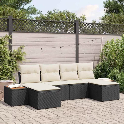 Kerti Kanapé Szett 6 db Fekete és Krém Poly Rattan