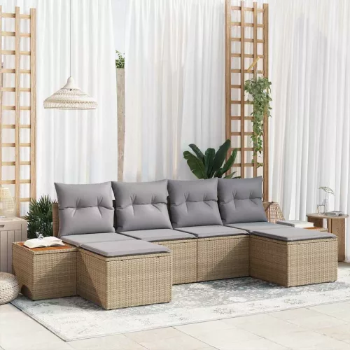 vidaXL Kerti Kanapé Szett 6 pcs Beige és Világosszürke Poly Rattan
