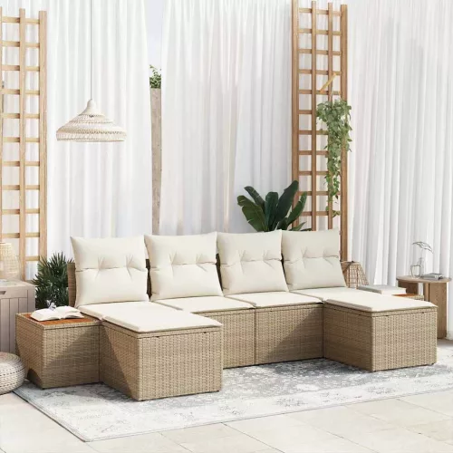 Kerti Kanapé Szett 6 db Beige és krém Poly Rattan