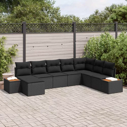 vidaXL Kerti Kanapé Szett párnával tárolóval 9 pcs Fekete Polyrattan