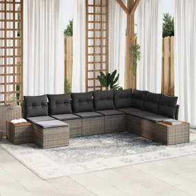   vidaXL Kerti Kanapé Szett párnával tárolóval 9 pcs Szürke Polyrattan
