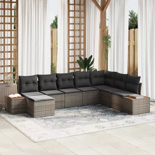 Kerti Kanapé Szett 9 db 8-Ülőhelyek száma Szürke Polyrattan
