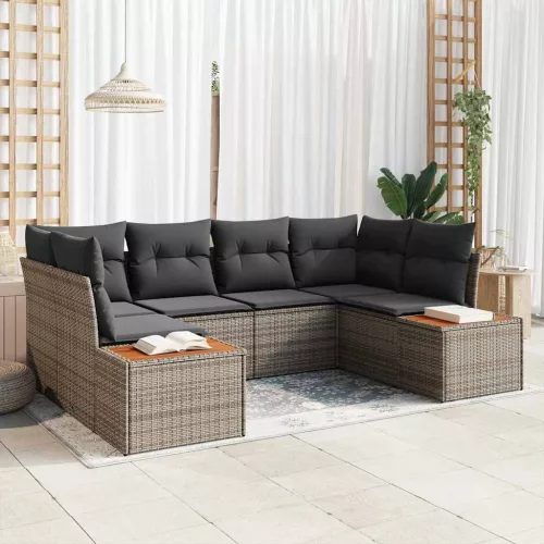 Kerti Kanapé Szett 6 db 6-Ülőhelyek száma Szürke Polyrattan