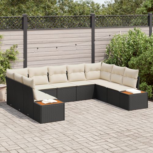 5 darabos Kert Sofa Szett párnákkal Fekete Poli Rattan Akáciával