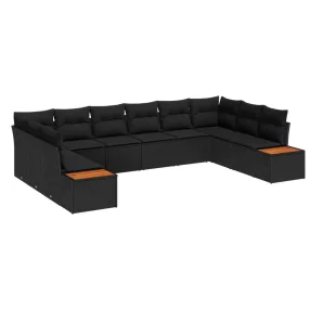   Kerti Kanapé Szett párnával tárolóval 10 pcs Fekete Polyrattan