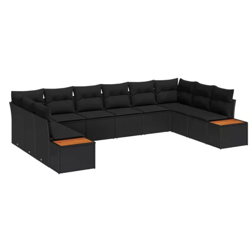 Kerti Kanapé Szett párnával tárolóval 10 pcs Fekete Polyrattan