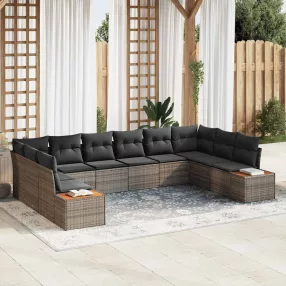   Kerti Kanapé Szett párnával tárolóval 10 pcs Szürke Polyrattan