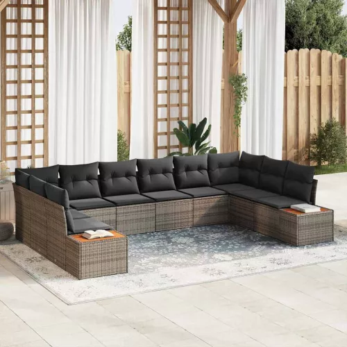 Kerti Kanapé Szett párnával tárolóval 10 pcs Szürke Polyrattan
