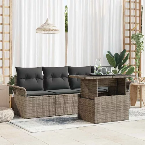 Kerti Kanapé Szett párnával tárolóval 5 pcs Szürke Poly Rattan