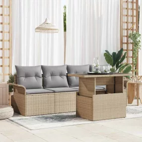   Kerti Kanapé Szett párnával tárolóval 5 pcs Bézs Poly Rattan