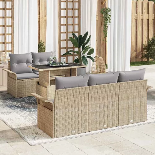 Kerti Kanapé Szett párnával tárolóval 6 pcs Bézs Poly Rattan