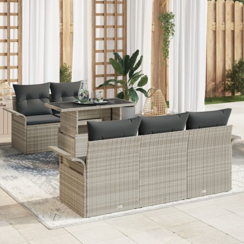 6 Darabos Kert Sofa Szett Párnákkal Világosszürke Poli Rattan