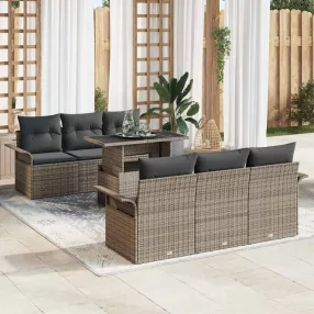   Kerti Kanapé Szett párnával tárolóval 7 pcs Szürke Poly Rattan