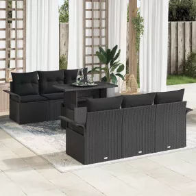   Kerti Kanapé Szett párnával tárolóval 7 pcs Fekete Poly Rattan