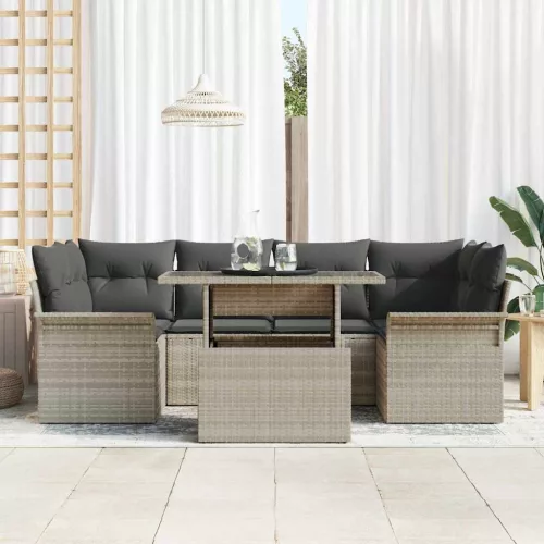 Kerti Kanapé Szett 7 db Világosszürke [Műanyag]: Poly Rattan