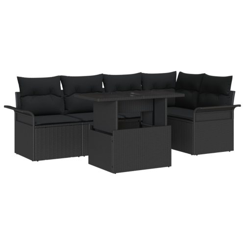 6 részes kertiszófa szett párnákkal fekete poli rattan