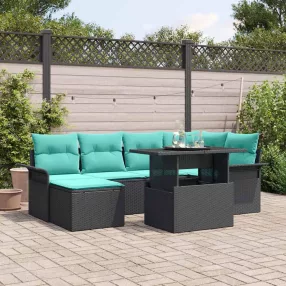 Kerti Kanapé Szett 7 db Fekete [Műanyag]: Poly Rattan
