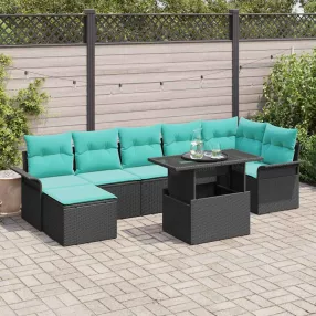 Kerti Kanapé Szett 8 db Fekete [Műanyag]: Poly Rattan