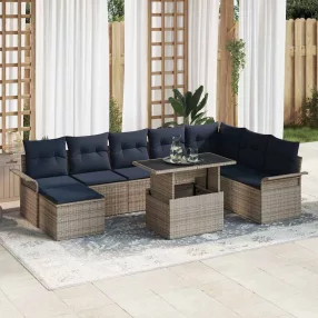   vidaXL Kerti Kanapé Szett párnával 9 pcs Szürke Poly Rattan