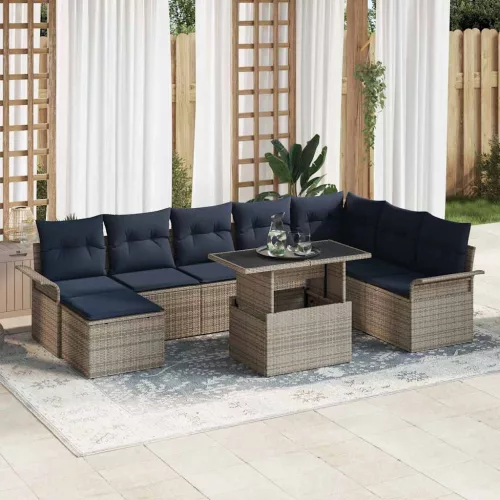vidaXL Kerti Kanapé Szett párnával 9 pcs Szürke Poly Rattan