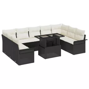 Kerti Kanapé Szett 10 db Fekete Poly Rattan