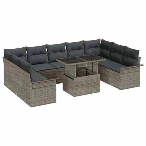 Kerti Kanapé Szett 10 db Szürke Poly Rattan