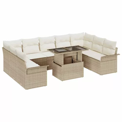 Kerti Kanapé Szett 10 db Bézs Poly Rattan
