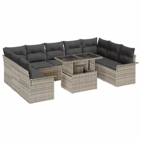   Kerti Kanapé Szett párnával 10 pcs Világosszürke Poly Rattan