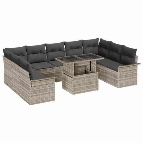 Kerti Kanapé Szett párnával 10 pcs Világosszürke Poly Rattan