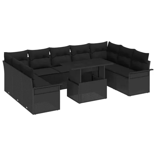 Kerti Kanapé Szett 10 db Fekete Poly Rattan
