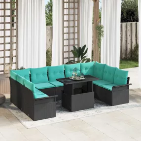 Kerti Kanapé Szett 10 db Fekete Poly Rattan