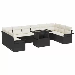 Kerti Kanapé Szett 11 db Fekete Poly Rattan