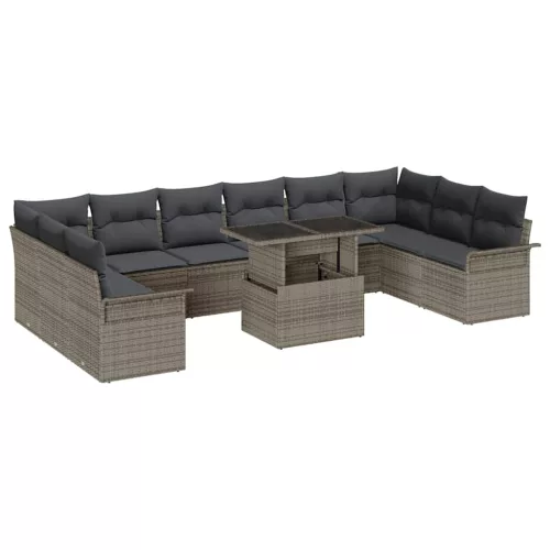 Kerti Kanapé Szett 11 db Szürke Poly Rattan