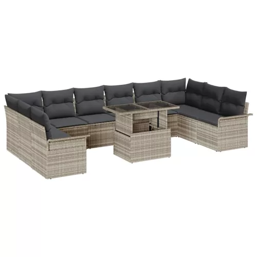 Kerti Kanapé Szett 11 db Világosszürke Poly Rattan