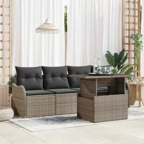   Kerti Kanapé Szett 5 pcs Szürke 100 x 55 x 73 cm Poli rattan