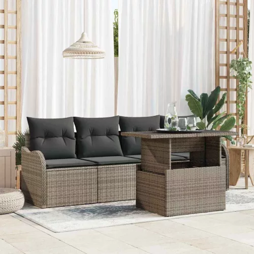 Kerti Kanapé Szett 5 db 4-Ülőhelyek száma Szürke Poly Rattan