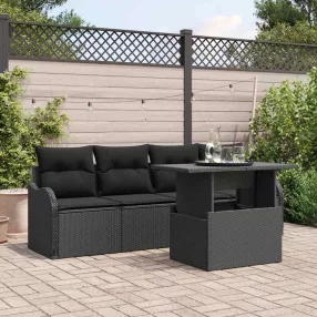   Kerti Kanapé Szett párnával párnával 5 pcs Fekete Poly Rattan