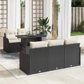 Kerti Kanapé Szett 6 db Fekete Poly Rattan