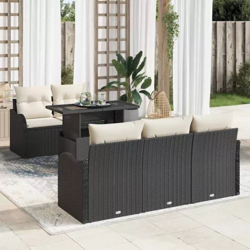 Kerti Kanapé Szett 6 db Fekete Poly Rattan