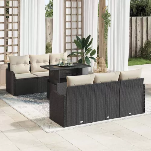 Kerti Kanapé Szett 7 db 6-Ülőhelyek száma Fekete Poly Rattan