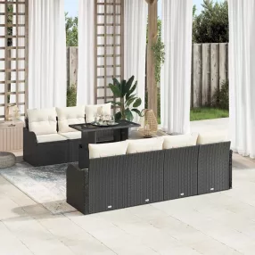   Kerti Kanapé Szett 8 db 7-Ülőhelyek száma Fekete Poly Rattan